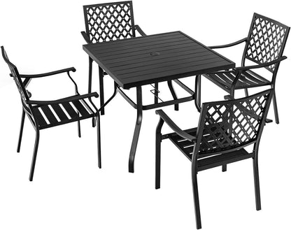 GiantexUK 5PCS Patio Dining Set, Outdoor Stackable Chair Table Set with Umbrella Hole