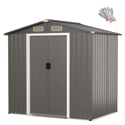 GiantexUK 6x4FT Metal Garden Shed (6x4FT, Light Grey)