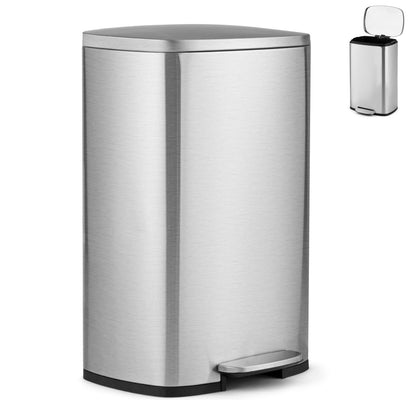 GiantexUK 50L Recycling Pedal Bin, Stainless Steel Rectangular Trash Bin, without Deodorant Box, Silver