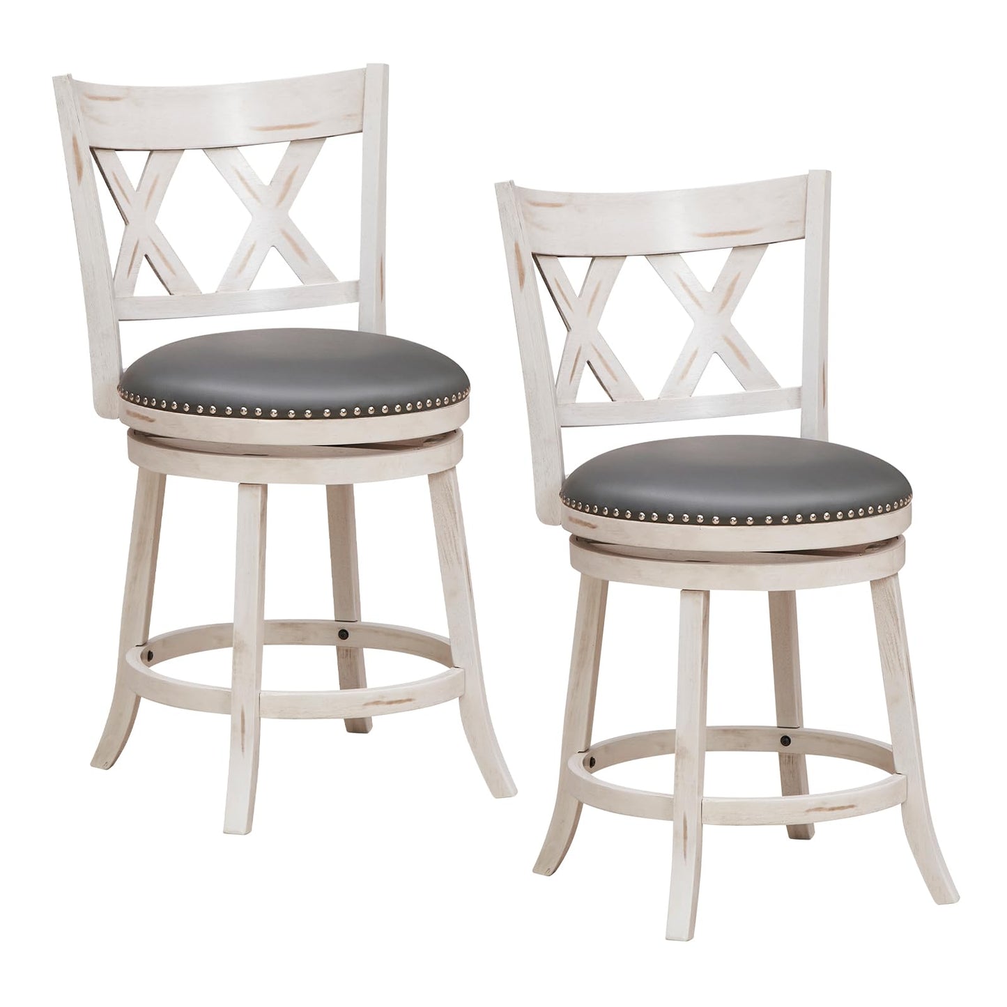 GiantexUK Bar Stools Set of 2, Swivel Counter Height Kitchen Bar Chairs with Backrest, PVC Cover Seat & Footrest