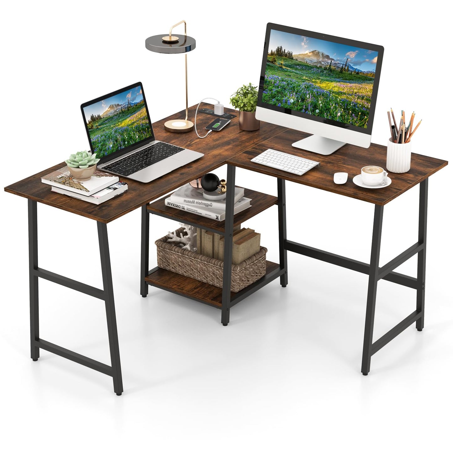 120cm L-Shaped Computer Desk, Large Desktop 2-Person Corner Writing Workstation