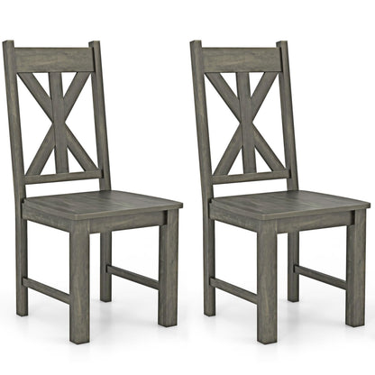 Grey Oak Dining Chairs Set of 2, Wooden Kitchen Chairs with Hollowed High Back