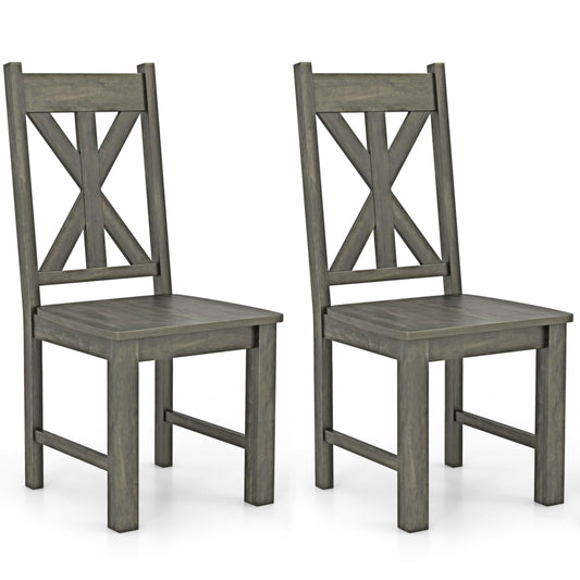 Grey Oak Dining Chairs Set of 2, Wooden Kitchen Chairs with Hollowed High Back