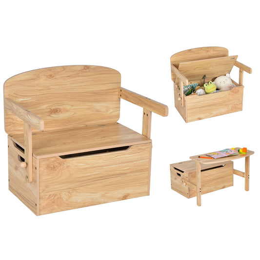 Wooden Toy Box, 3-in-1 Convertible Kids Bench/Desk Chair Set/Storage Chest with Lid