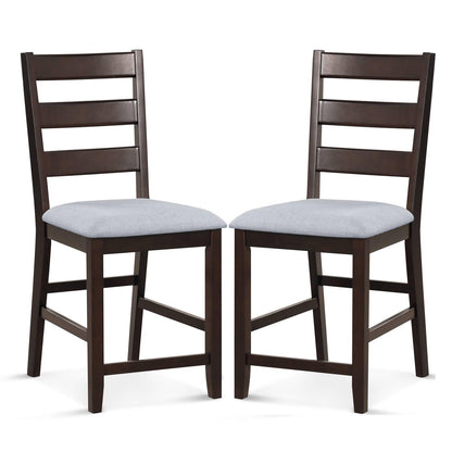 GiantexUK Bar Stools Set of 2/4, Upholstered Linen Fabric Barstools with Slatted Backrest, Footrests & Anti-Slip Foot Pads