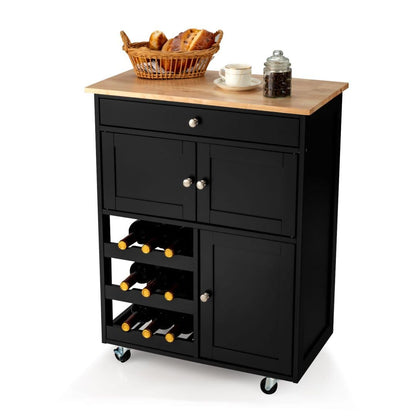 GiantexUK Kitchen Storage Trolley on Wheels, Rolling Serving Island Cart with Drawer and Wine Racks