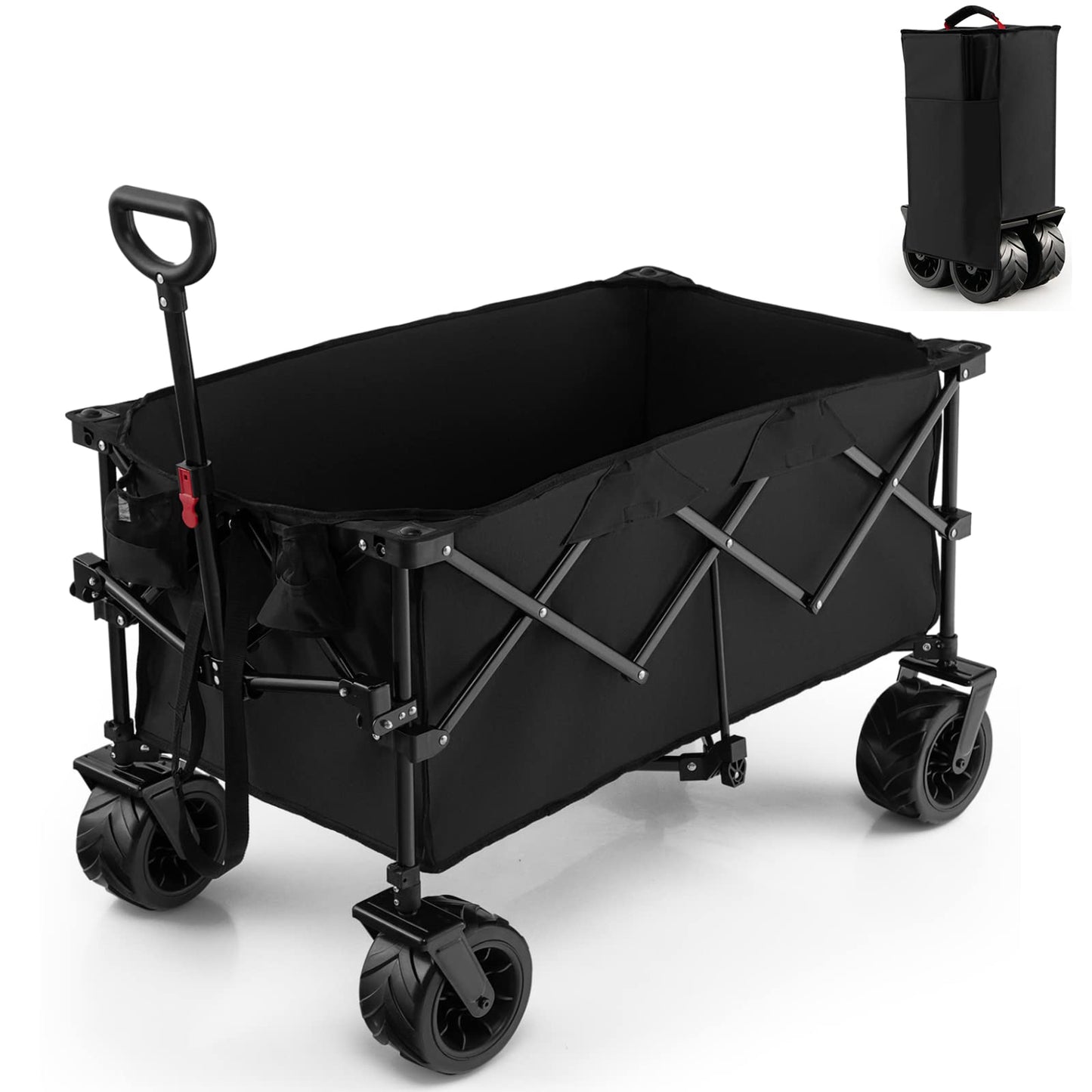 GiantexUK Foldable Wagon Cart, Garden Wagon with Adjustable Handle