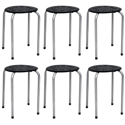 GiantexUK 6PCS Stacking Stools, Set of 6 Plastic Round Bar Stools with Metal Frame & Anti-Slip Foot Mats