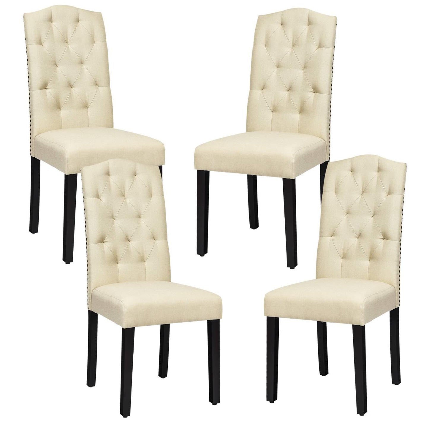 GiantexUK Dining Chairs Set of 2/4, Upholstered Linen Fabric Kitchen Chairs with High Back and Adjustable Foot Pads