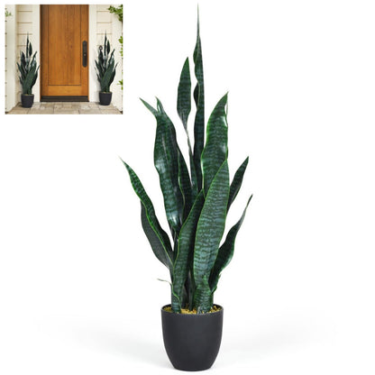 GiantexUK 93cm Fake Sansevieria, Artificial Snake Plant with Plastic Pot