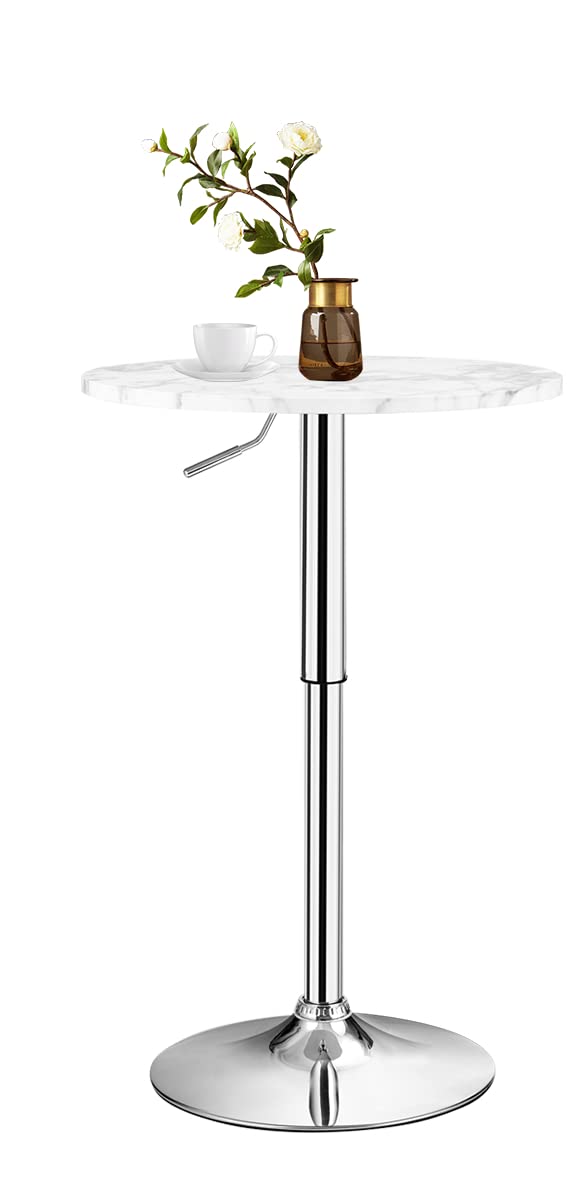 GiantexUK Round Bar Table, Adjustable Height Coffee Table with Non-slip Rubber Ring