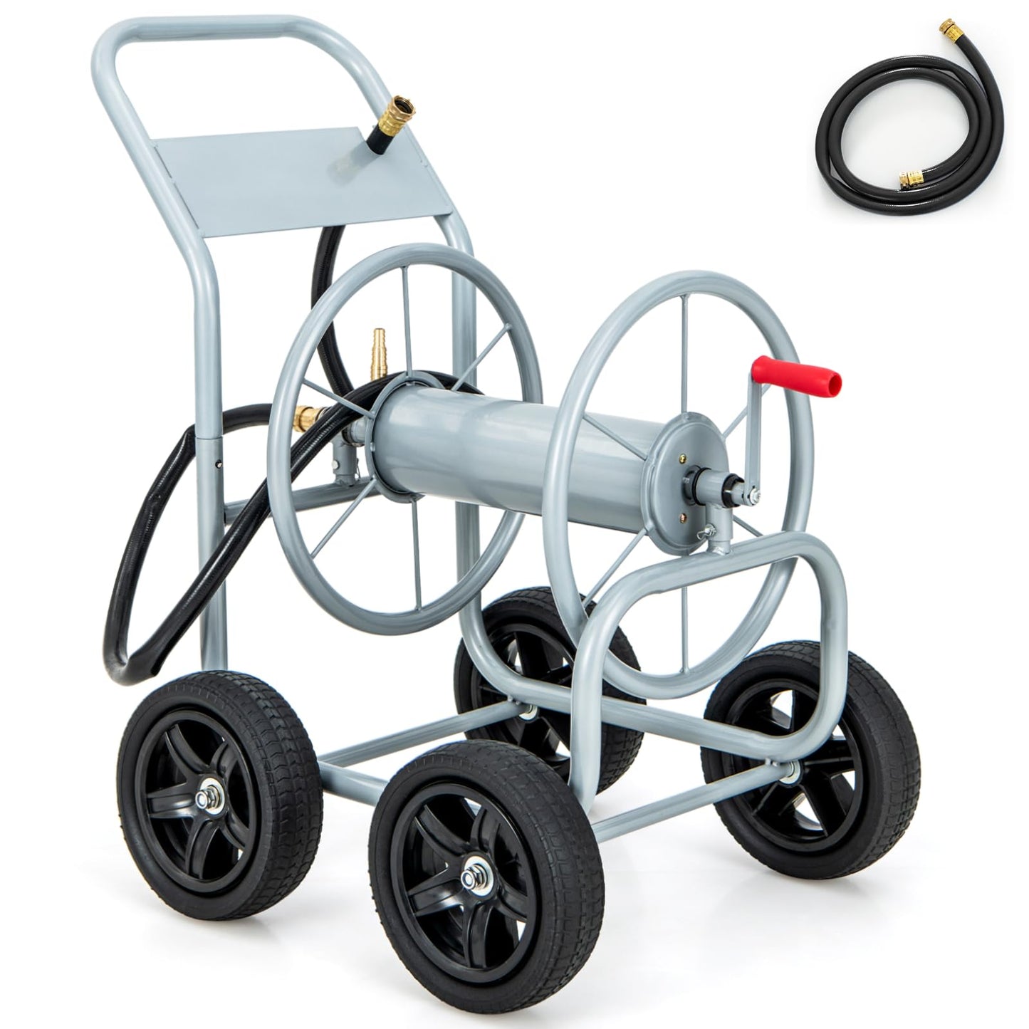 GiantexUK Garden Hose Trolley, Metal Hose Pipe Reel Cart with Wheels & Crank Handle