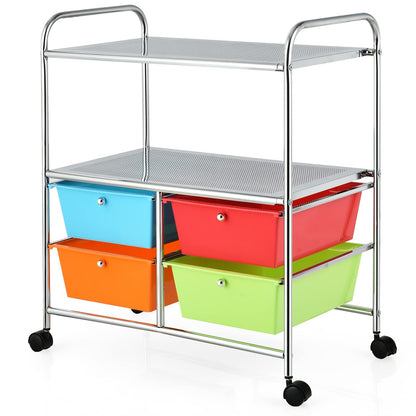 GiantexUK Storage Trolley with 4 Drawers, 3 Tier Rolling Cart with Lockable Wheels