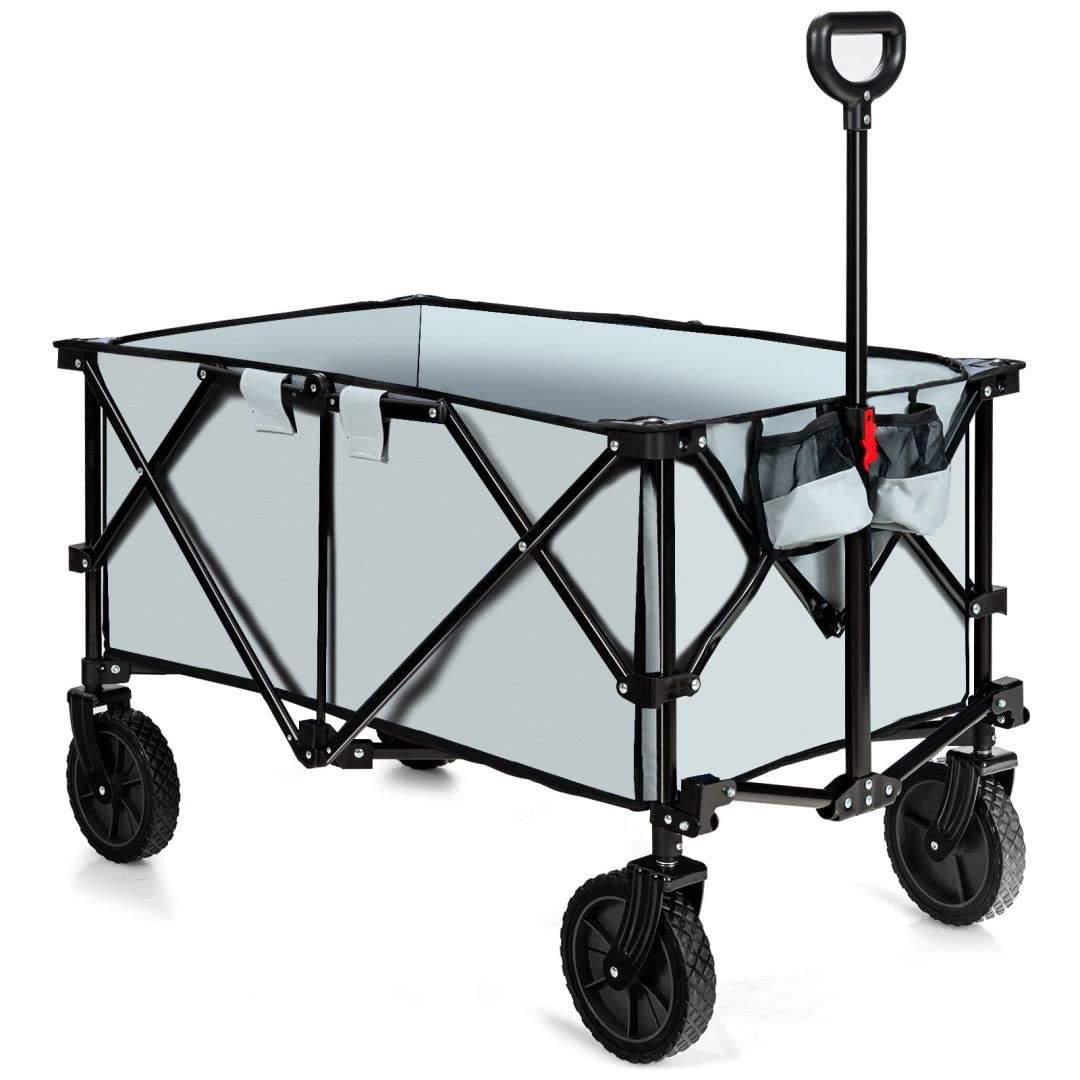 GiantexUK Foldable Wagon Cart, Outdoor Garden Trailer with Adjustable Handle