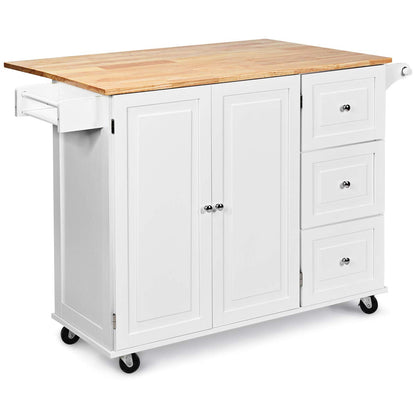 GiantexUK Large Kitchen Island, Extendable Rolling Storage Trolley with 3 Drawers and Adjustable Shelves