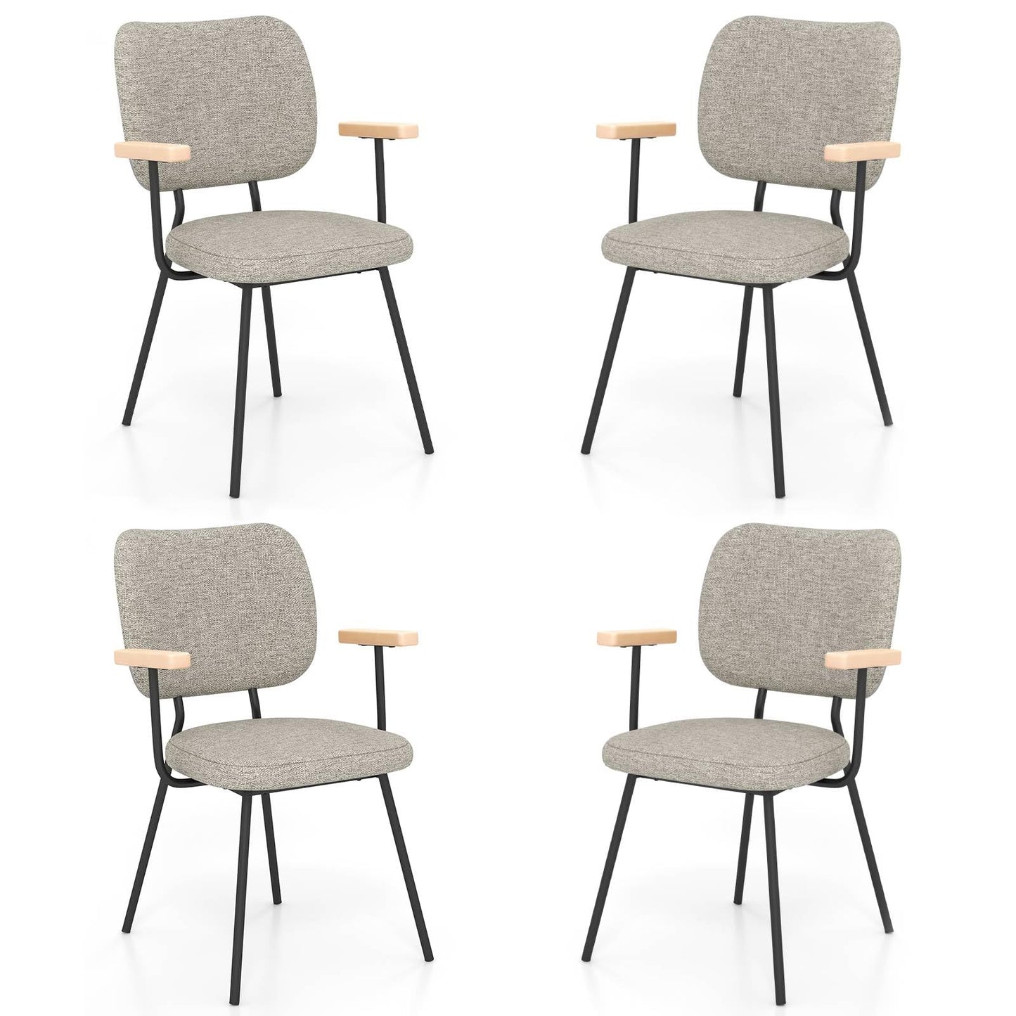 GiantexUK Dining Chairs Set of 2/4, Upholstered Linen Fabric Kitchen Chairs with Metal Legs