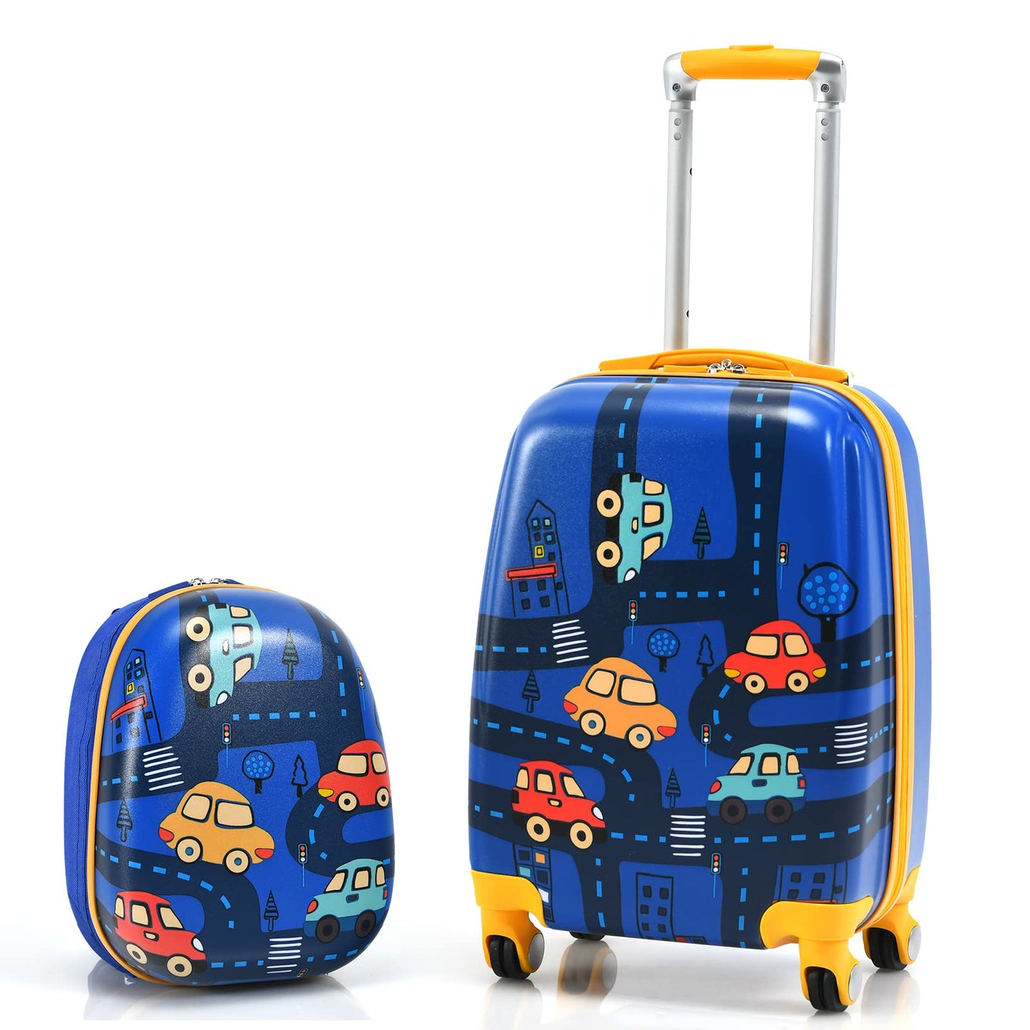 Kids Luggage Set, 2 PCS Backpack & Suitcase with Wheels and Height Adjustable Handle(Blue, 12"+18")