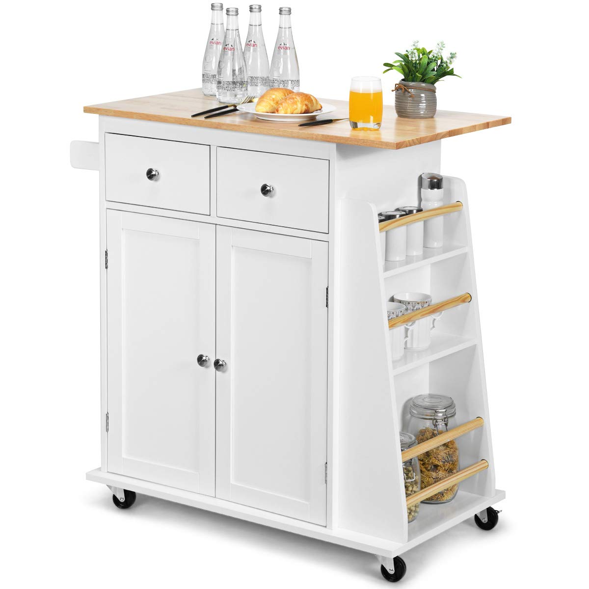 GiantexUK Kitchen Island on Wheels, Mobile Kitchen Storage Cart with 2 Drawers, 2-Door Cabinet