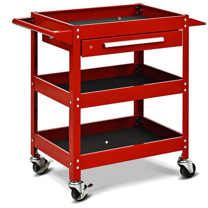 GiantexUK 3-Tier Rolling Tool Cart, Heavy-duty Steel Service Cart on Wheels with Drawer