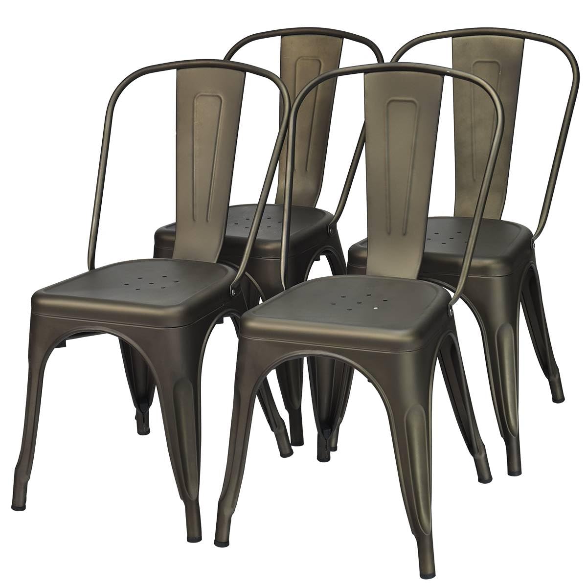 GiantexUK Dining Chairs Set of 4, Industrial Stackable Kitchen Chairs Seating with Back & Rubber Foot Pads