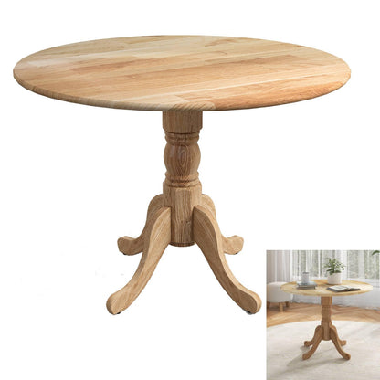 GiantexUK Round Dining Table, 100CM Rubber Wood Kitchen Table with Large Tabletop