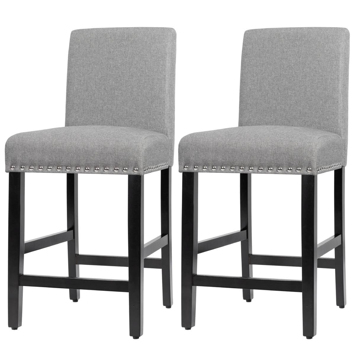 GiantexUK Bar Stools Set of 2, Upholstered Linen Fabric Barstools with Backrest