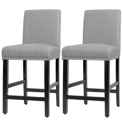 GiantexUK Bar Stools Set of 2, Upholstered Linen Fabric Barstools with Backrest