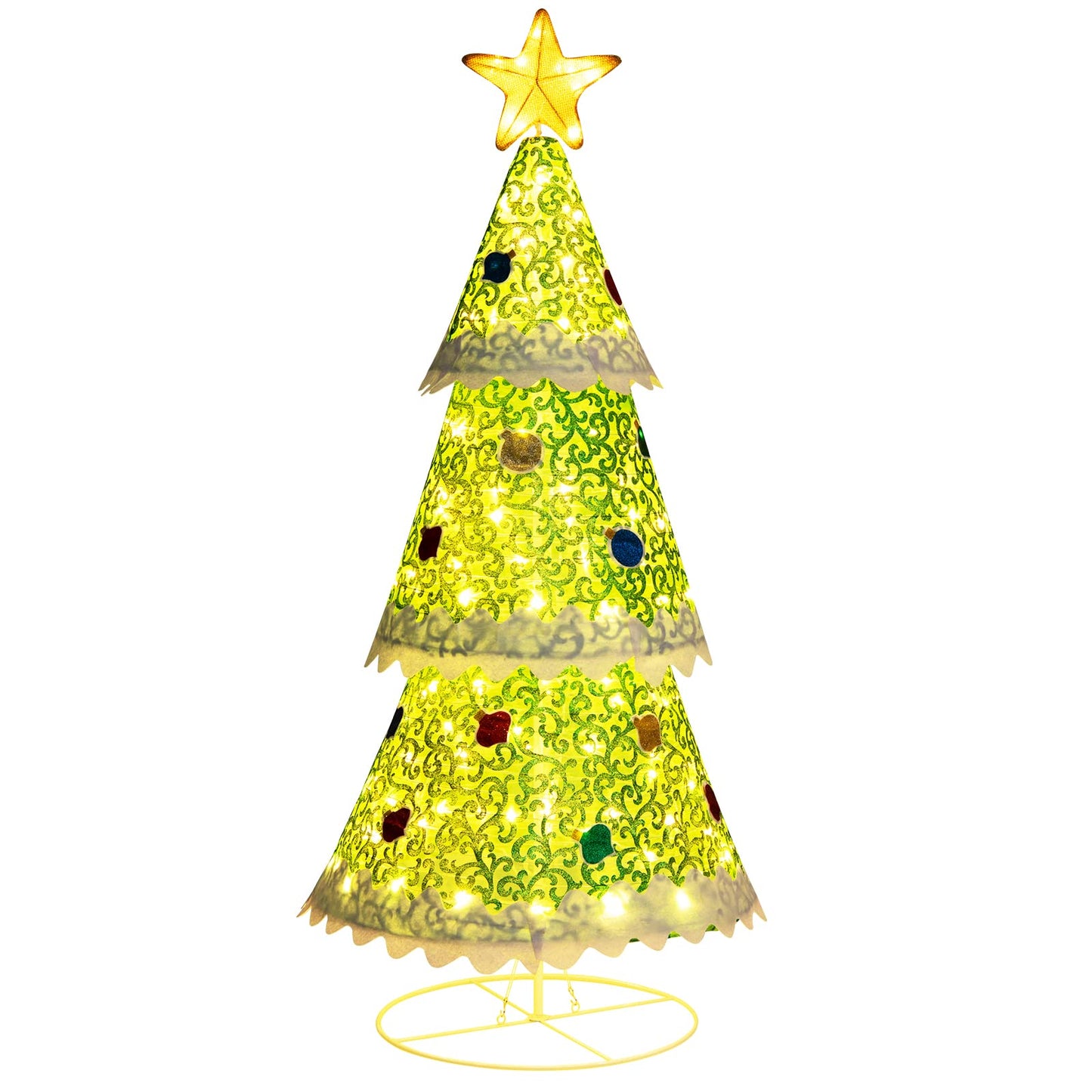 4.6FT Pop up Christmas Tree, Collapsible Xmas Trees with 110 LED Lights and Top Star