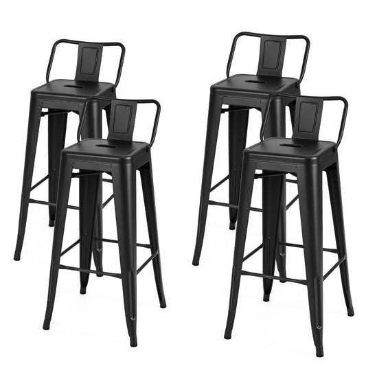 GiantexUK Metal Bar Stools Set of 4, Stackable Kitchen Chairs with Low Backrest,42 x 42 x 92cm