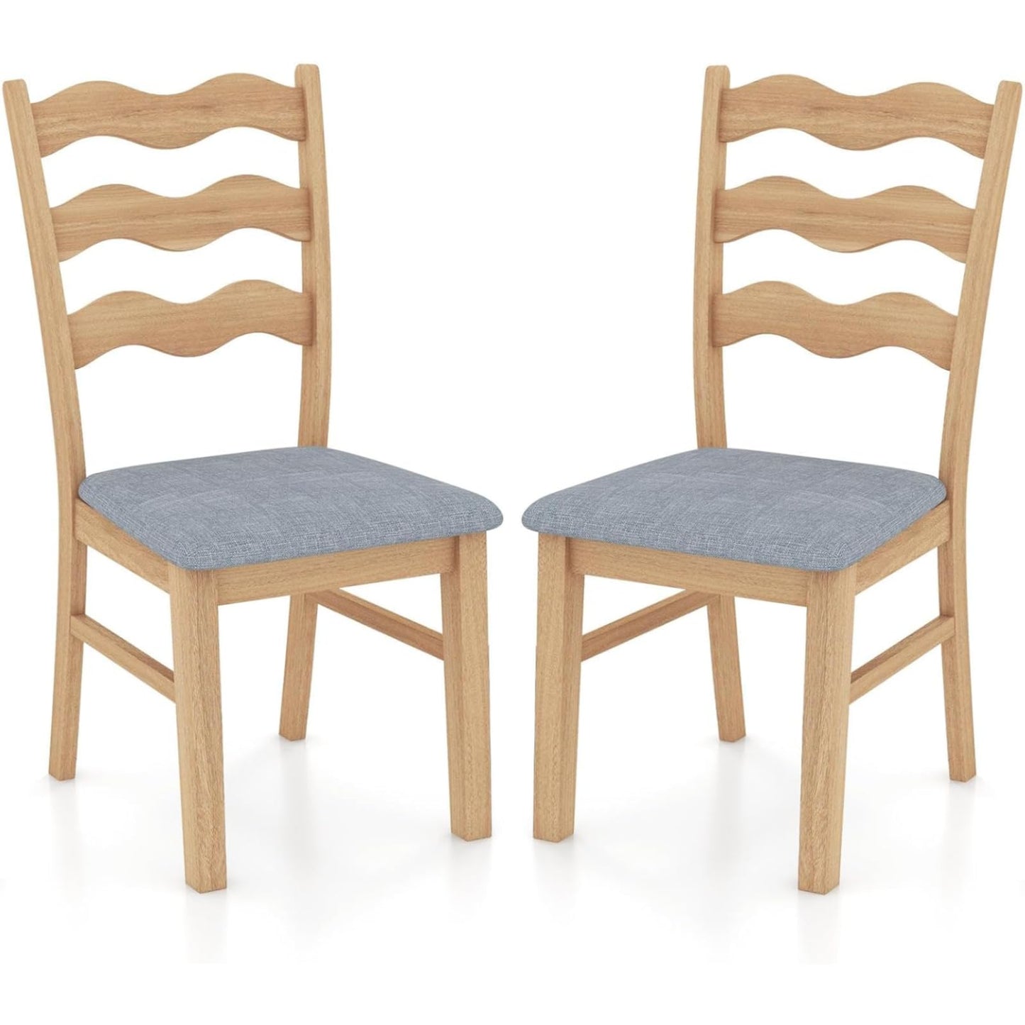 GiantexUK Dining Chairs Set of 2, Padded Rubber Wood Kitchen Counter Chairs (Wave Pattern, Natural)