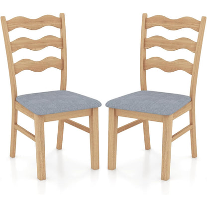 GiantexUK Dining Chairs Set of 2, Padded Rubber Wood Kitchen Counter Chairs (Wave Pattern, Natural)