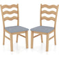 GiantexUK Dining Chairs Set of 2, Padded Rubber Wood Kitchen Counter Chairs (Wave Pattern, Natural)