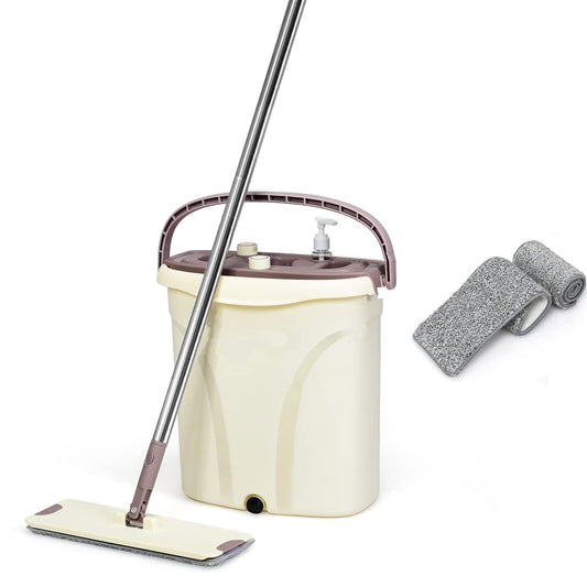 GiantexUK Floor Mop and Bucket Set, Hands-Free Flat Floor Cleaning Mop with 2PCS Microfiber Pads & 360° Rotating Head