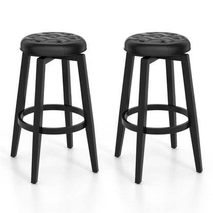 GiantexUK Swivel Bar Stools Set of 2, Upholstered Kitchen Barstools with Footrest, PVC Exterior 76cmH