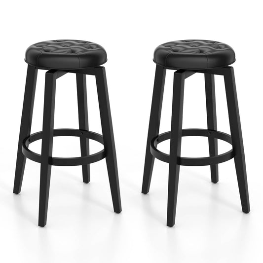 GiantexUK Swivel Bar Stools Set of 2, Upholstered Kitchen Barstools with Footrest, PVC Exterior 76cmH