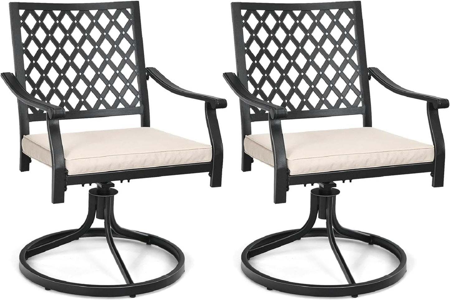 GiantexUK 2 Pieces Outdoor Swivel Chair Patio Bistro Dining Chair Set with Soft Seat Cushion