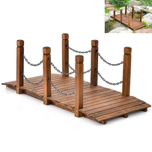 GiantexUK 1.5M Wooden Garden Bridge (Chain Railings, Brown)