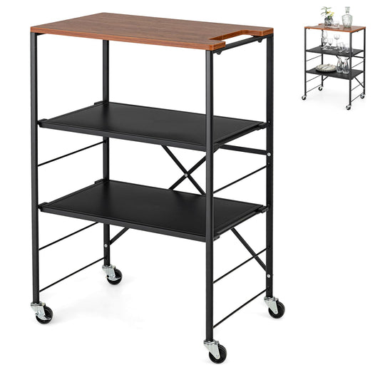 GiantexUK 3-Tier Storage Shelving Cart, Kitchen Rolling Serving Trolley with 2 Adjustable Metal Shelves