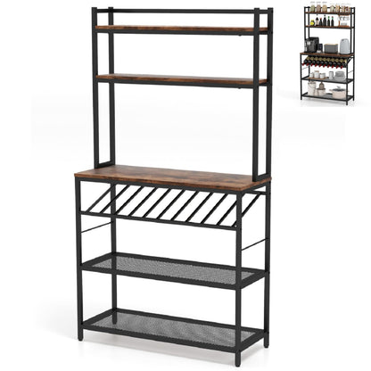 GiantexUK Kitchen Baker’s Rack, 5-Tier Storage Shelf with Wine Bottle Holder, 2 Mesh Shelves