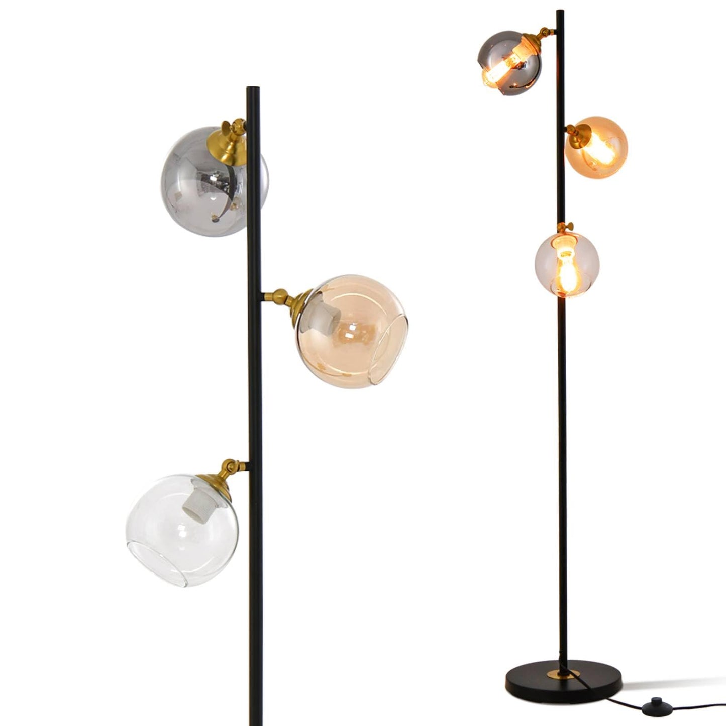 GiantexUK Industrial Floor Lamp, 3-Lights Standing Lamp with Glass Globe Lampshades