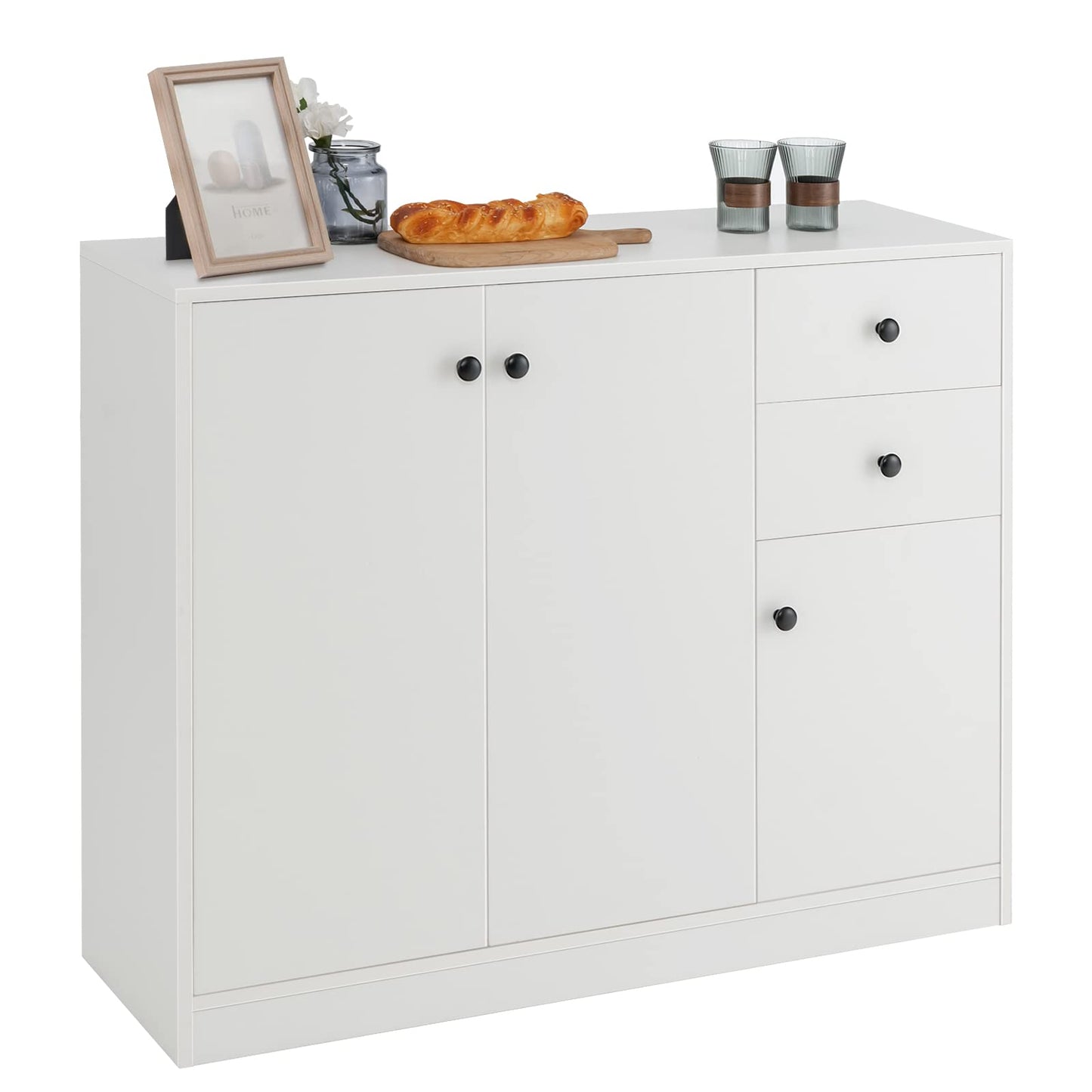 GiantexUK Kitchen Storage Cabinet, Wooden Buffet Sideboard with Doors, Drawers, Shelves & Anti-Tipping Device