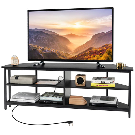 TV Stand with Charging Station for TVs up to 60 Inches, 140cm TV Unit Console Table for Living Room Bedroom