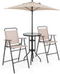 GiantexUK 4 Piece Folding Patio Bistro Set, Patio Conservatory Set with Tempered Glass Tabletop & Umbrella Hole (4PCS, With Parasol)