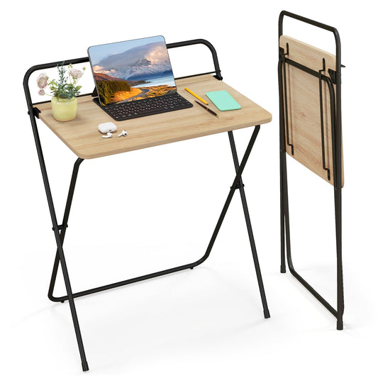 Folding Computer Desk, No-Assembly Simple PC Laptop Table Writing Workstation, Natural, 1 Tier