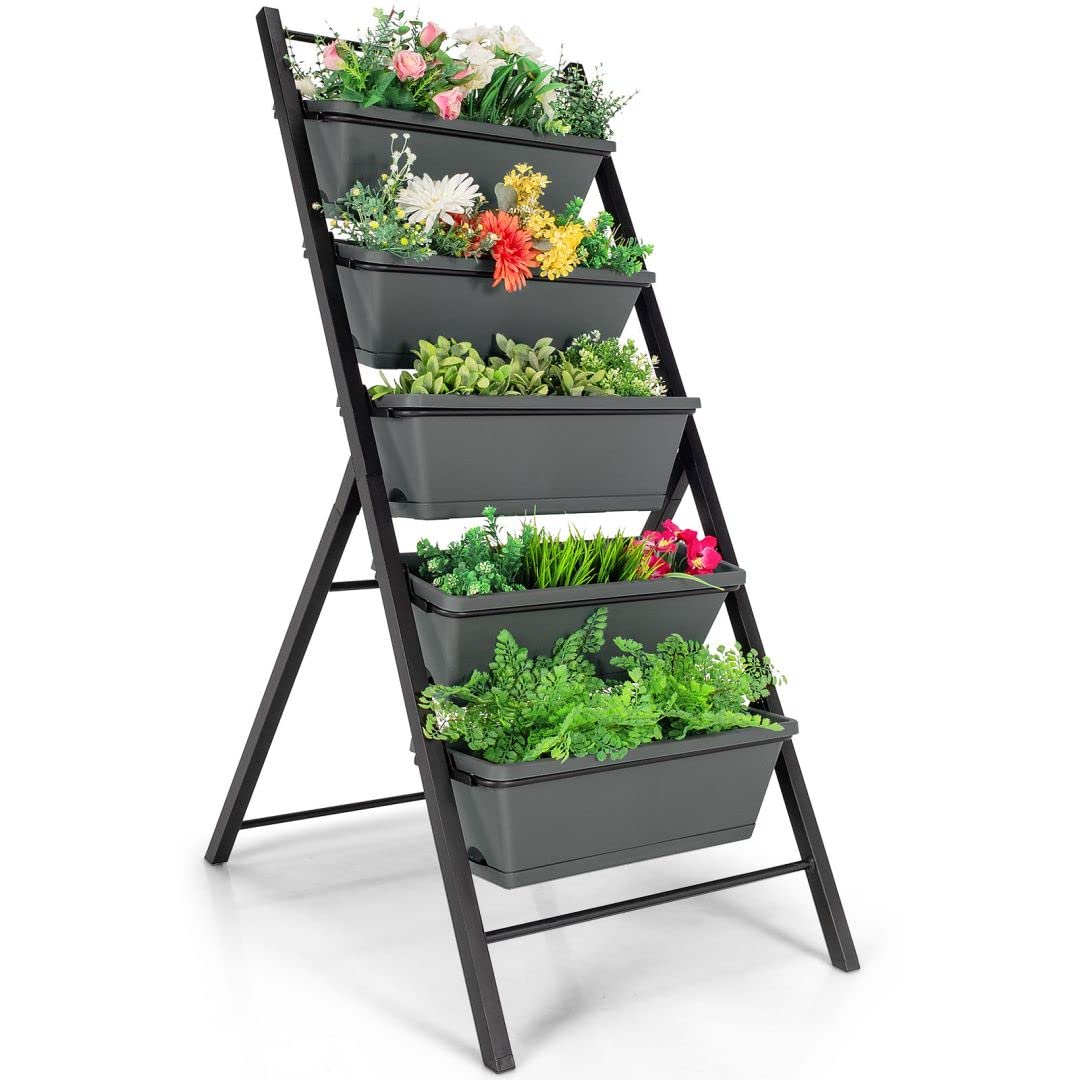 GiantexUK Raised Garden Bed, 5 Tier Vertical Ladder Planter with 5 Removable Trays & Drain Holes