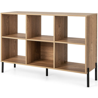 6 Cube Storage Bookcase, Wooden Freestanding Bookshelf Side Cabinet with Adjustable Shelves and 5 Metal Legs, 120x35x78cm