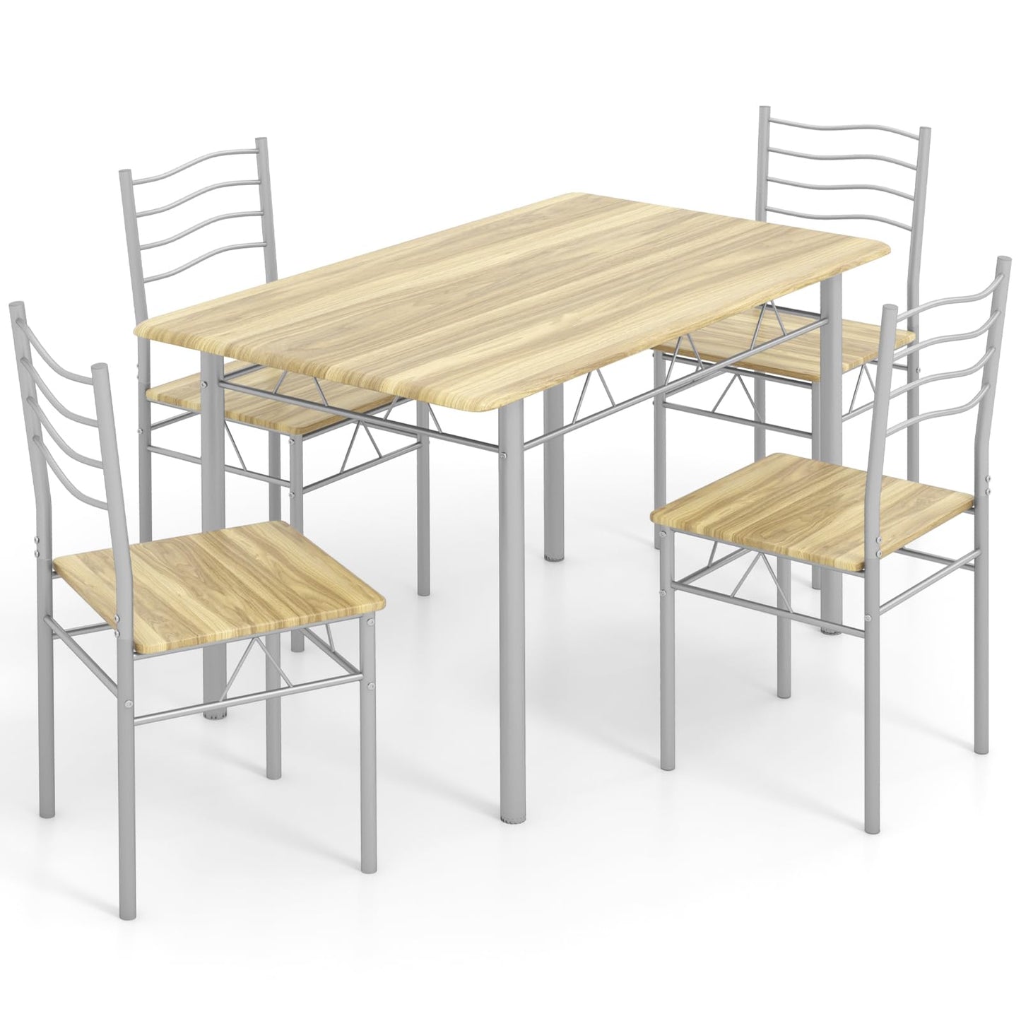 GiantexUK 5PCS Dining Table and Chairs Set, Metal Frame Kitchen Table Set with High Back & Anti-slip Foot Pads