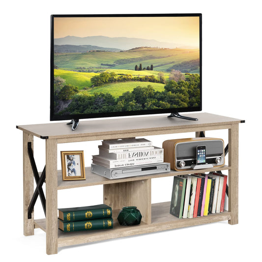 TV Stand for TVs up to 55", Industrial Wooden TV Cabinet Media Entertainment Center with Storage Shelves (Grey Wash)