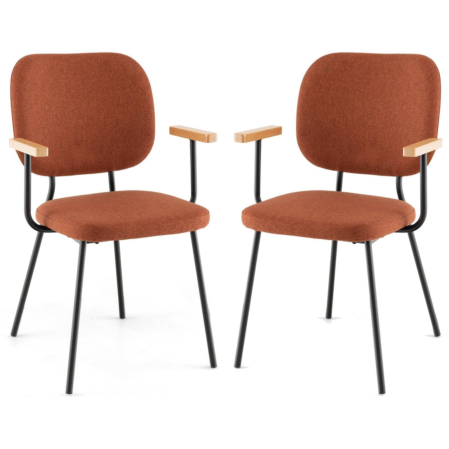 GiantexUK Dining Chairs Set of 2/4, Upholstered Linen Fabric Kitchen Chairs with Metal Legs