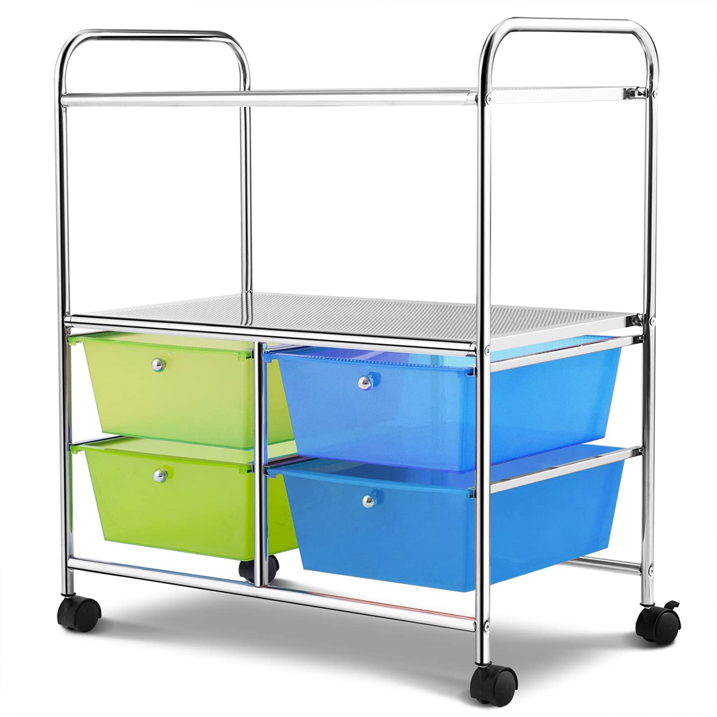 GiantexUK Storage Trolley with 4 Drawers, 3 Tier Rolling Cart with Lockable Wheels